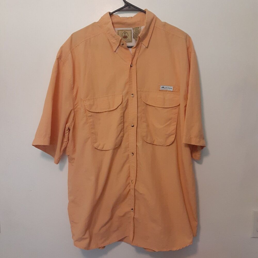 Joe Marlin Mens L Orange Vented Short Sleeve Button Up Fishing Shirt Outdoor